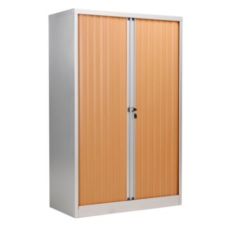Bisley Steel Double Door Storage Cupboard 1585mm – Beech with Silver Carcass