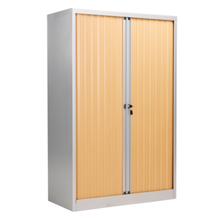 Bisley Steel Double Door Storage Cupboard 1585mm– Oak with Silver Carcass