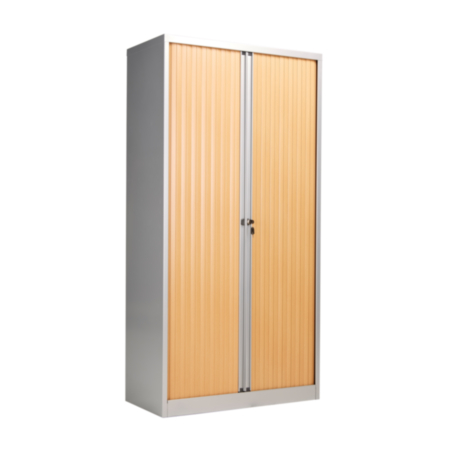 Bisley Steel Double Door Storage Cupboard 1985mm– Oak with Silver Carcass