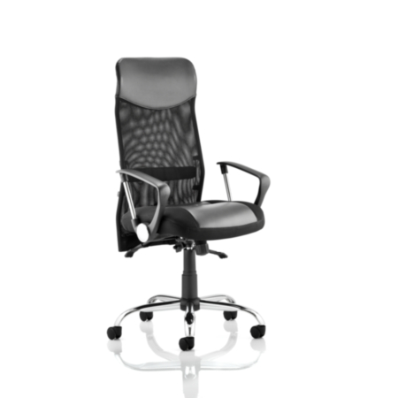 Vegas Black Leather Seat &amp; Mesh Back Executive Office Chair With Leather Headrest &amp; Arms