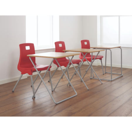 Skid Leg Folding School Exam Desk Beech Top with Grey Frame