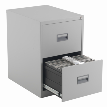Steel 2 Drawer Lockable Filing Cabinet - Grey