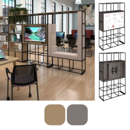Flux Modular Storage Triple Frame Media Unit with Tv Bracket and Whiteboard On Reverse