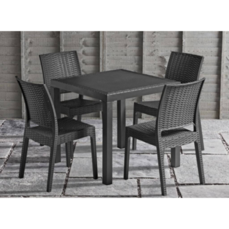 Florida Outdoor Dark Grey Side Chair and Square Table Four Person Dining Set