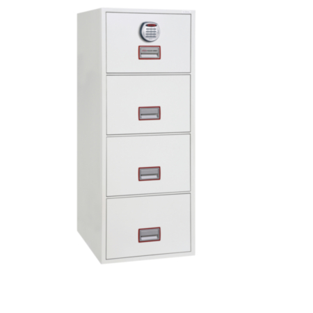 World Class Vertical Fire File FS2250K-E Series Steel Safe Inc 4 Drawers With Electronic Lock - White