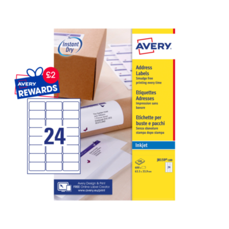 Avery Labels 64x34mm 24 Pk 100