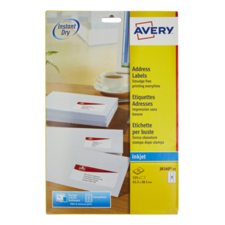Avery Quick Dry Inkjet 21 Labels Pack 25