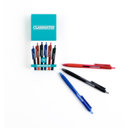 Classmates Retractable Pen Ass Col Pk 12