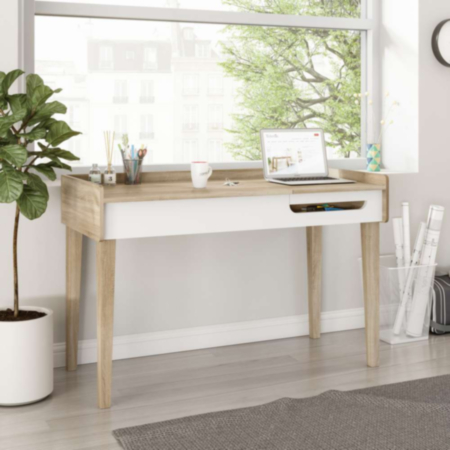 Giru Spacious Sonoma Oak and White Home Office Desk