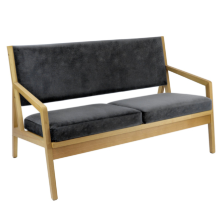Hanna Two Seater Sofa With Wooden Frame - Grey Fabric