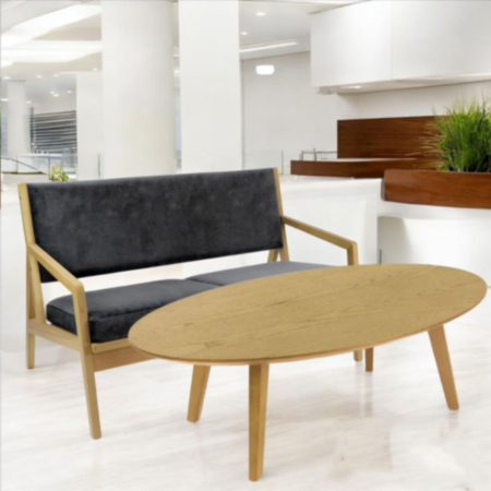 Hanna Oval Shaped Coffee Table With Oak Stained Legs