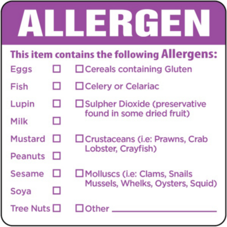 Allergen Removable Label 2 X 2