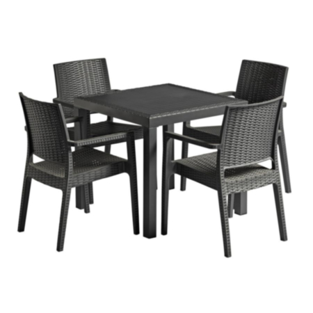 Ibiza Outdoor Dark Grey Arm Chair and Square Table Dining Set