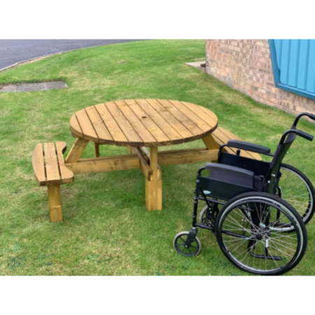 Round Wooden Wheelchair Accessible Pub Picnic Bench 