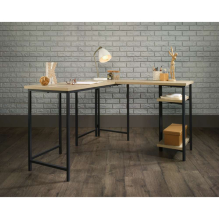 Industrial Style L-Shaped Charter Oak Home Office Desk 