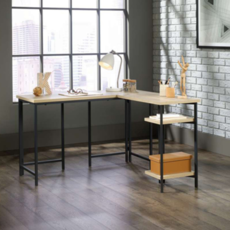 Industrial Style L-Shaped Charter Oak Home Office Desk 