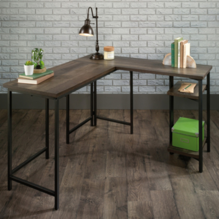 Industrial Style L-Shaped Smoked Oak Home Office Desk 