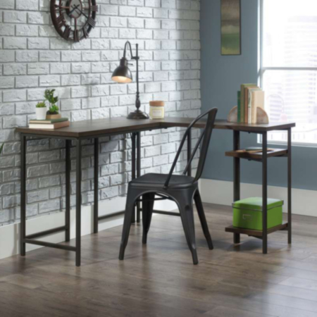 Industrial Style L-Shaped Smoked Oak Home Office Desk 