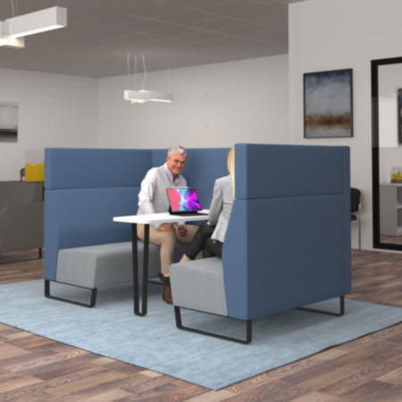 Encore Open High Back 2 Person Meeting Pod with Table Metal or Wooden Frame