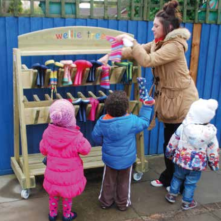 Outdoor Wooden Wellie Tree Storage Rack