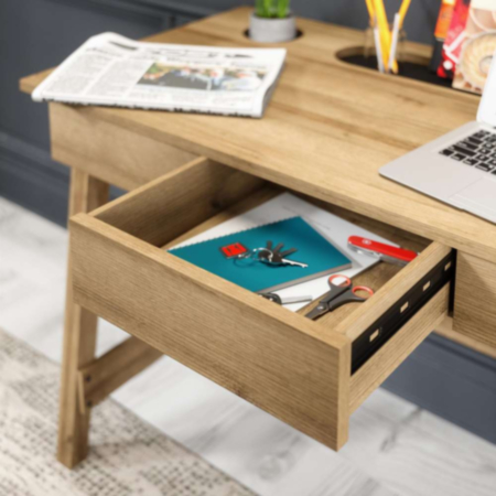Ithaca Sturdy Slimline Riviera Oak Home Office Desk 