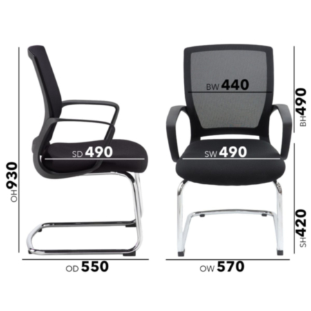 Jonas Black Mesh Back Office Visitor Chair with Cantilever Frame