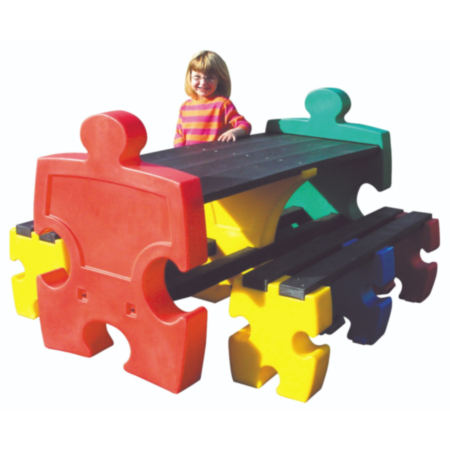 Jigsaw Recycled Plastic Outdoor Picnic Table &amp; Bench Set -6 Seater