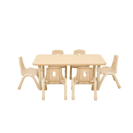  Elegant Height Adjustable Maple Rectangular Classroom Table 6 Seater