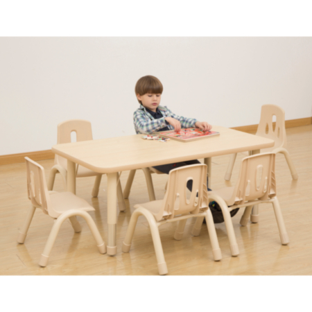  Elegant Height Adjustable Maple Rectangular Classroom Table 6 Seater