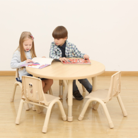 Elegant Height Adjustable Round Classroom Table and Stacking Chairs Bundle Deal