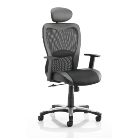 Victor II Black Leather &amp; Mesh Ergonomic Executive Office Chair With Arms With Headrest