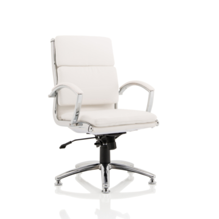 Classic Medium Back White Executive Office Chair With Arms &amp; Chrome Glides