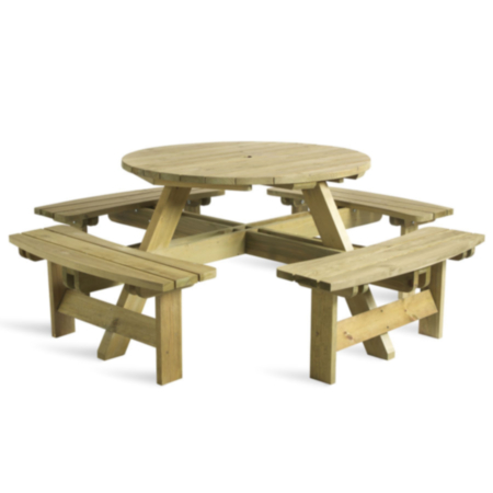 Outdoor Wooden Round Picnic Table - 8 Seater