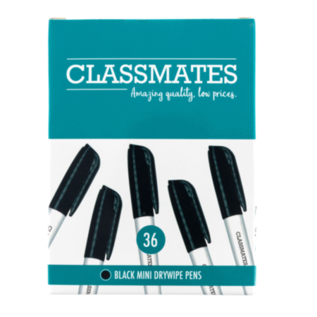 Classmates Mini Drywipe Marker Black Pack 36