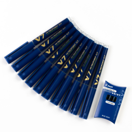 Hi-Tecpoint V7 Refillable Pen Blue Pack 10