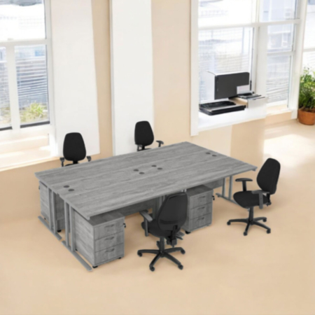 Special Buy – 4 Person Poseidon Office Furniture Bundle - Desk, Wooden Pedestals and Chairs