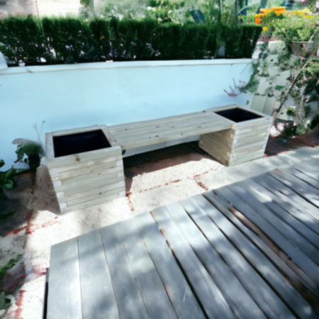 Handmade Outdoor Wooden Somerset Bench with Planters - Natural