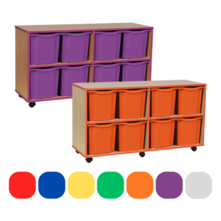 Mobile Coloured Edge Classroom Tray Storage Unit with 8 Quad Trays