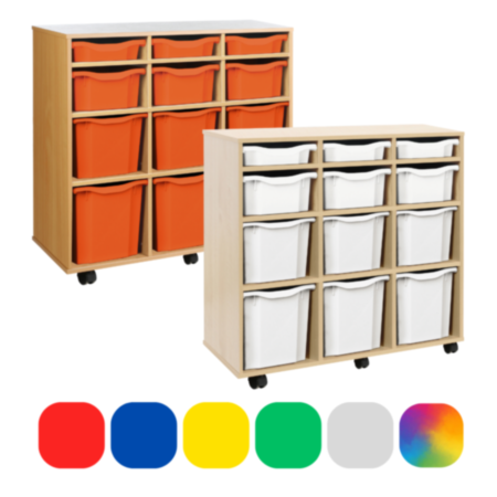 Monarch Vertical Classroom Storage Unit - Beech with 12 Variety Trays