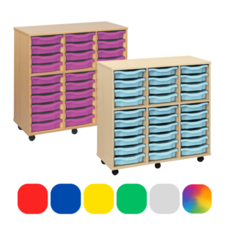 Monarch Triple Bay Classroom Storage Unit - Maple with 30 Single Trays