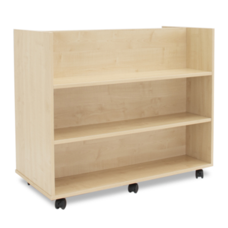 Maple Double Sided Mobile Bookcase with Horizontal Shelves