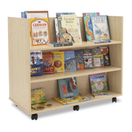 Maple Double Sided Mobile Bookcase with Horizontal Shelves