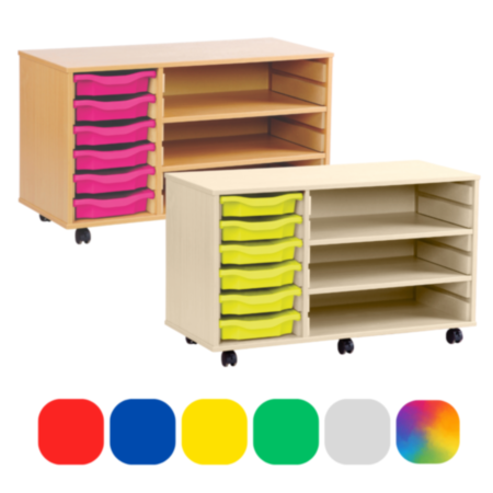 Monarch Classroom Storage Unit - Beech with 2 Shelves and 6 Single Trays