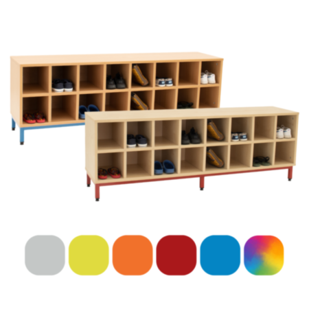Maple Cloakroom Bench with 16 Open Compartments