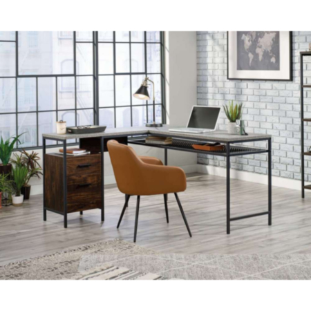 Contemporary Metal Frame L-Shaped Home Office Desk with Storage Draws