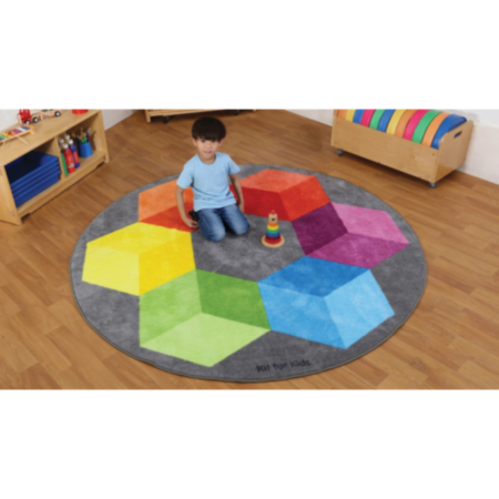 Decorative Rainbow Polygon Circular Classroom Carpet