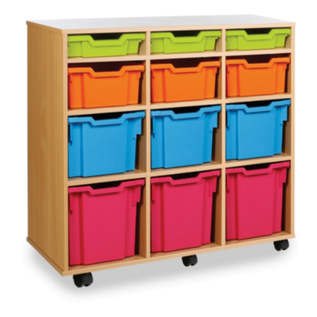 Monarch Vertical Classroom Storage Unit - Maple with 12 Variety Trays
