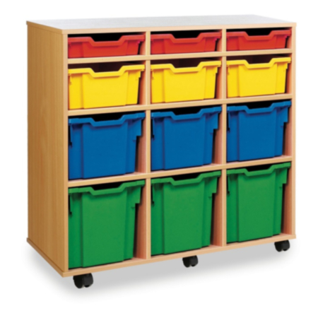 Monarch Vertical Classroom Storage Unit - Beech with 12 Variety Trays
