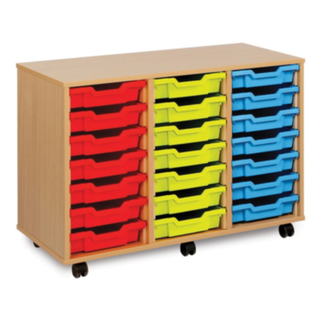 Monarch Triple Bay Classroom Storage Unit - Maple with 21 Single Trays