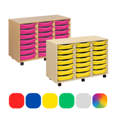 Monarch Triple Bay Classroom Storage Unit - Beech with 21 Single Trays